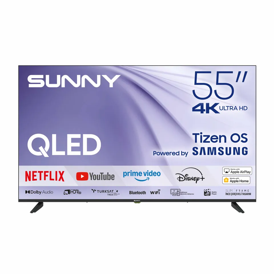 Sunny 55 inç FRLS UHD QLED Perla TizenOS 8.0 Siyah Smart TV SN55QUPRL-T08I