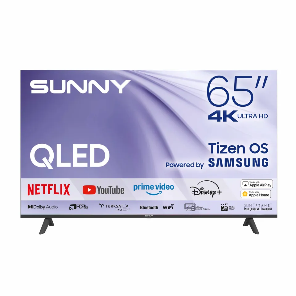Sunny 65 inç FRLS UHD QLED Milan TizenOS 8.0 Siyah Smart TV SN65QUMLN-T08I